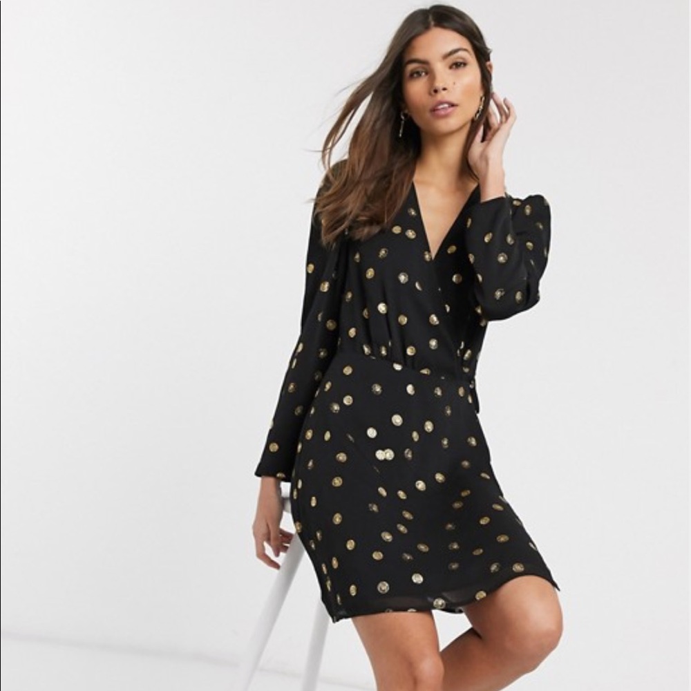 & other stories metallic coin print wrap dress